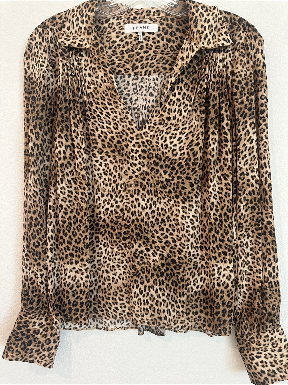 Frame Denim Leopard Print Sheer V-Neck Blouse - Brown/Black